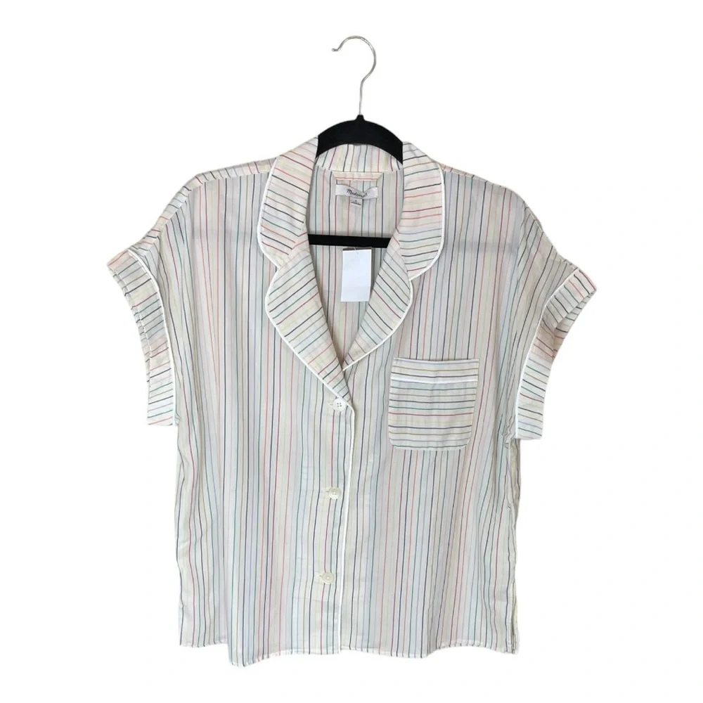 Madewell Bedtime Pajama Top in‎ Rainbow Stripe w/Pocket 100% Cotton Size Medium